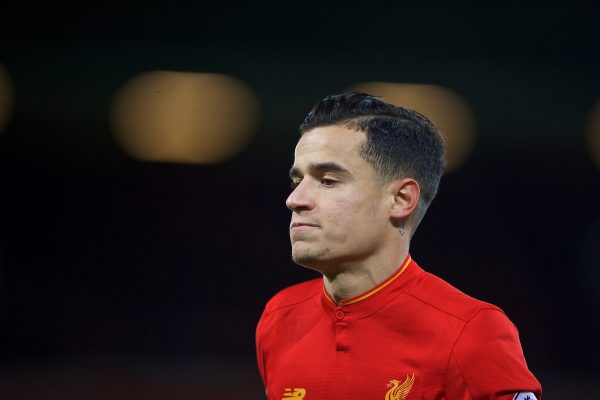 Philippe Coutinho of Liverpool poses during a portrait session at...